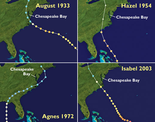 Tracks of monster hurricanes