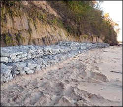 A long line of gabions. Credit: Daniel Strain